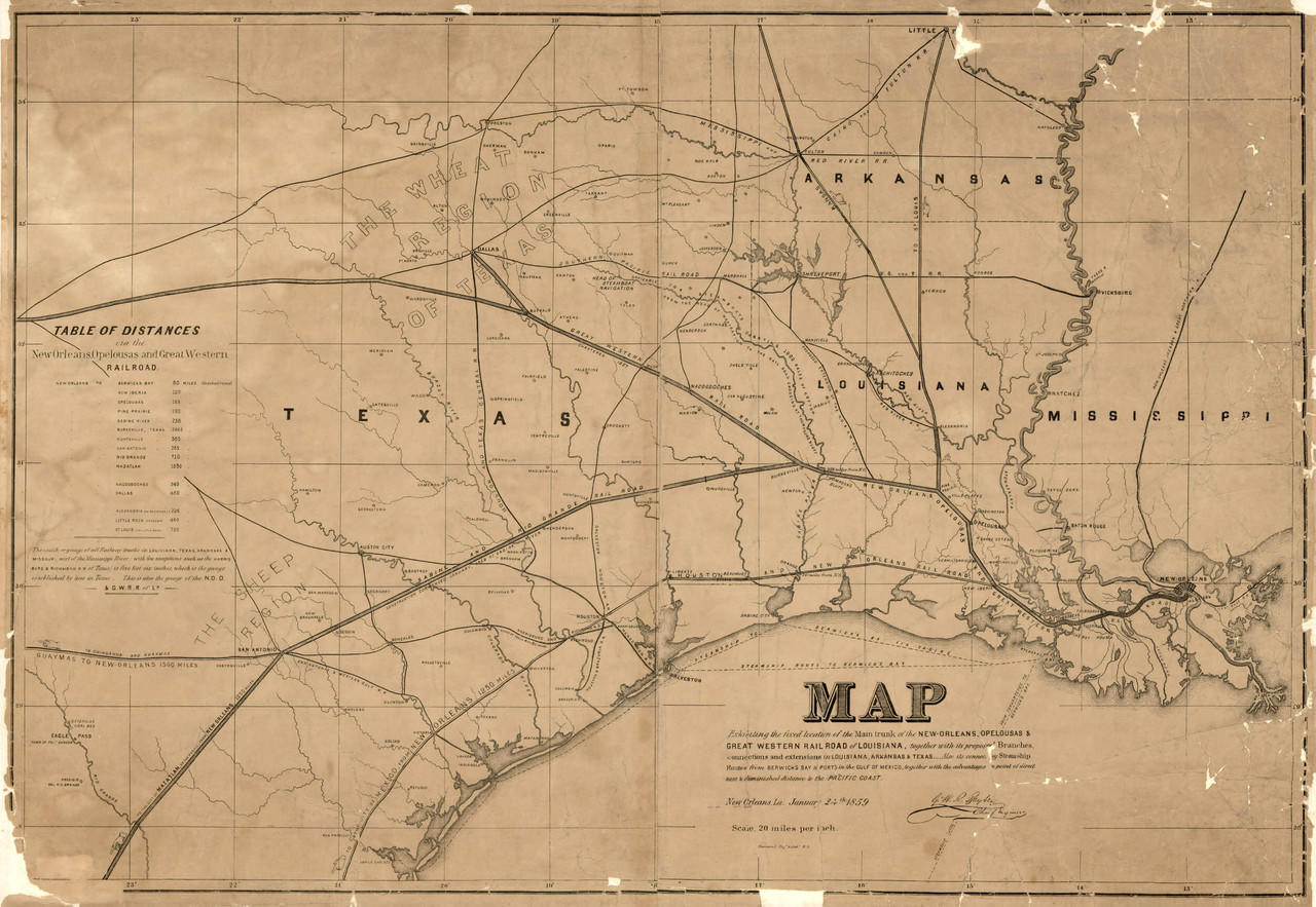 Historic Railroad Map of the Southern United States - 1859 | World Maps ...