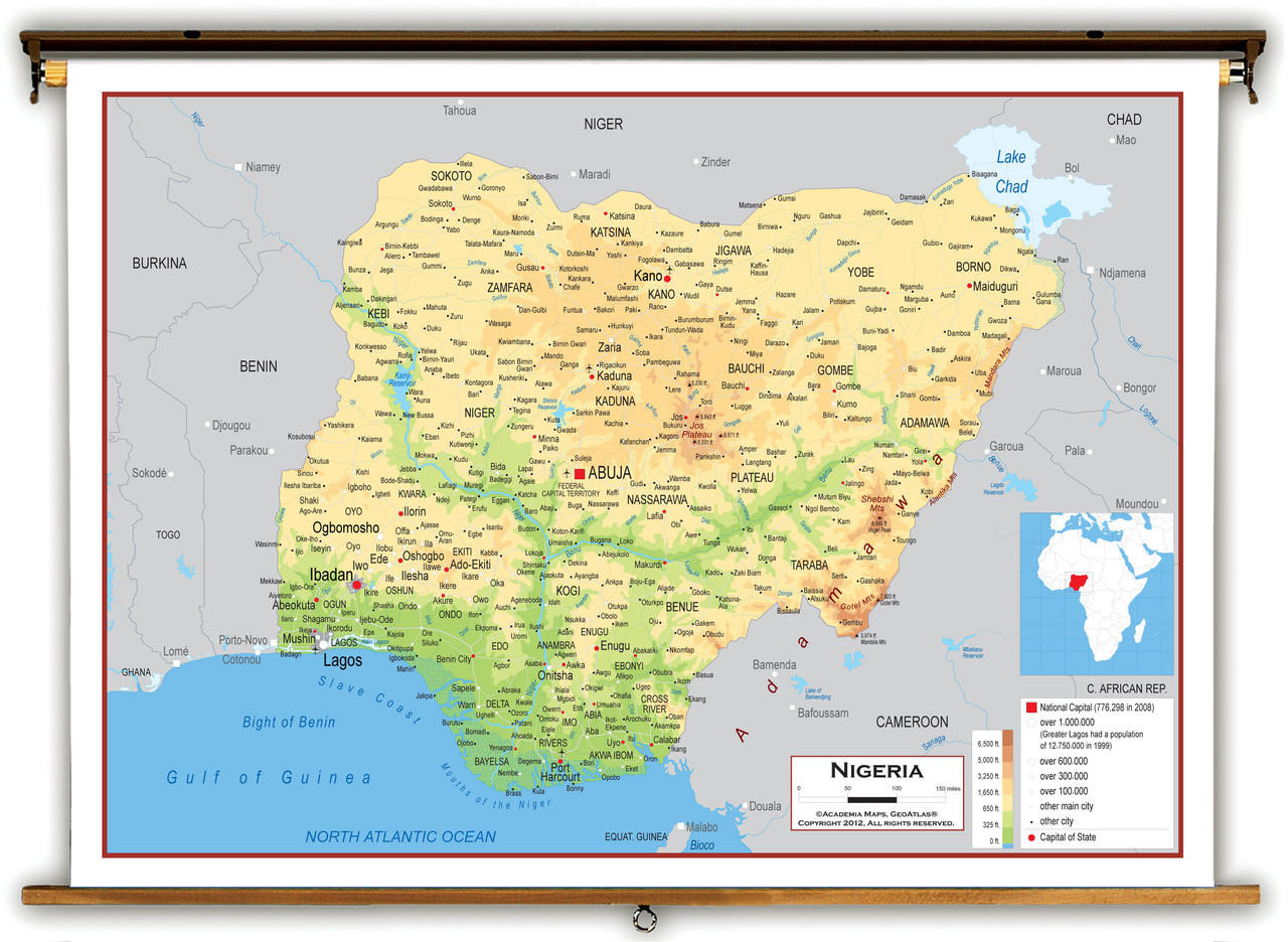 Nigeria Physical Educational Map from Academia Maps | World Maps Online