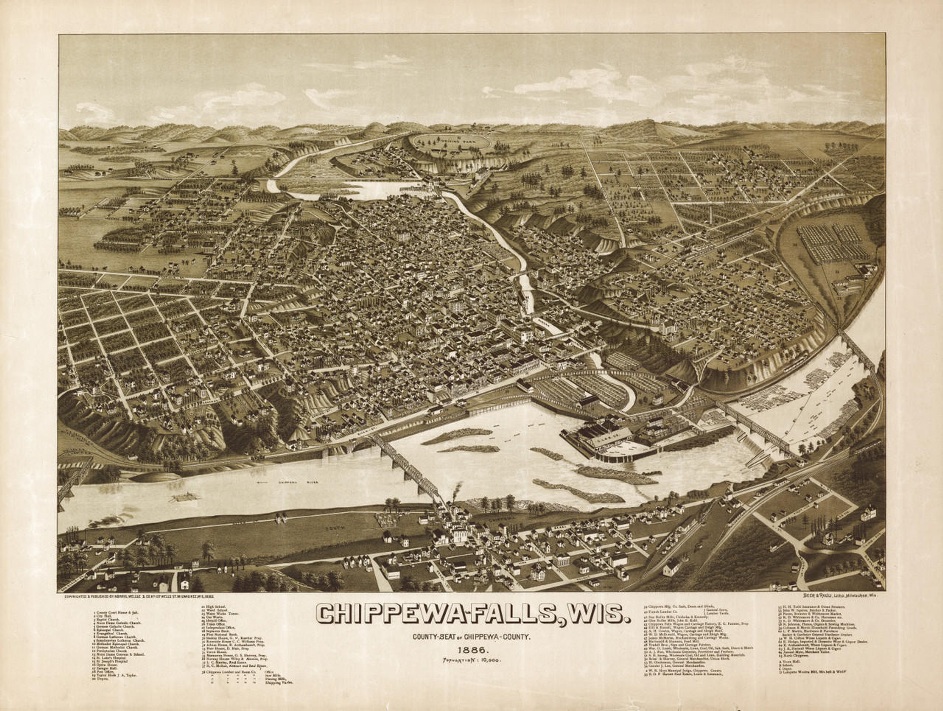 Historic Map Chippewa Falls WI 1886