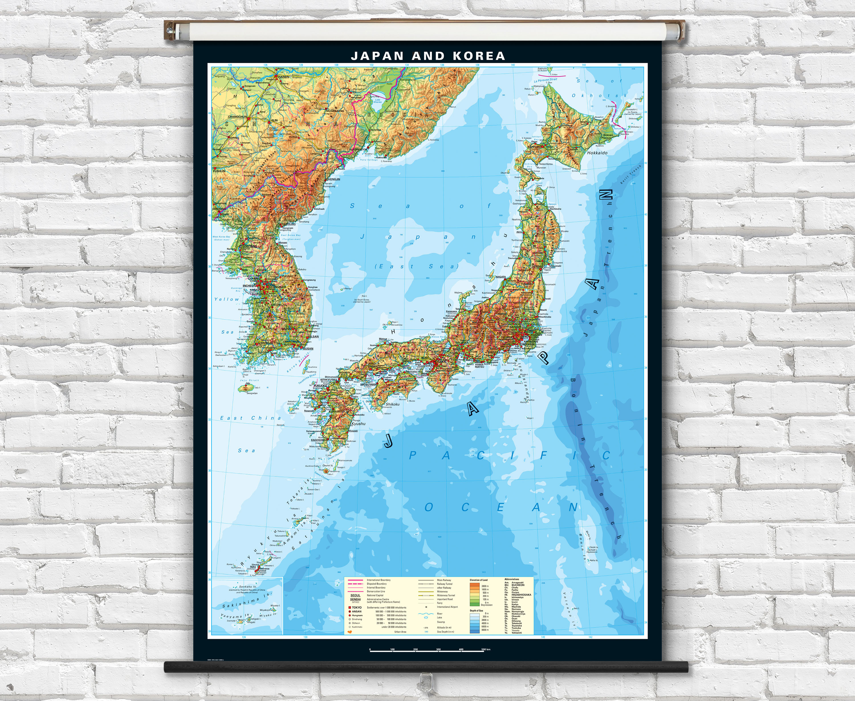 MAPS JAPAN/MAPS KOREA Number_i新品未読 Extra Large Physical Map of Japan & Korea - from Klett-Perthes
