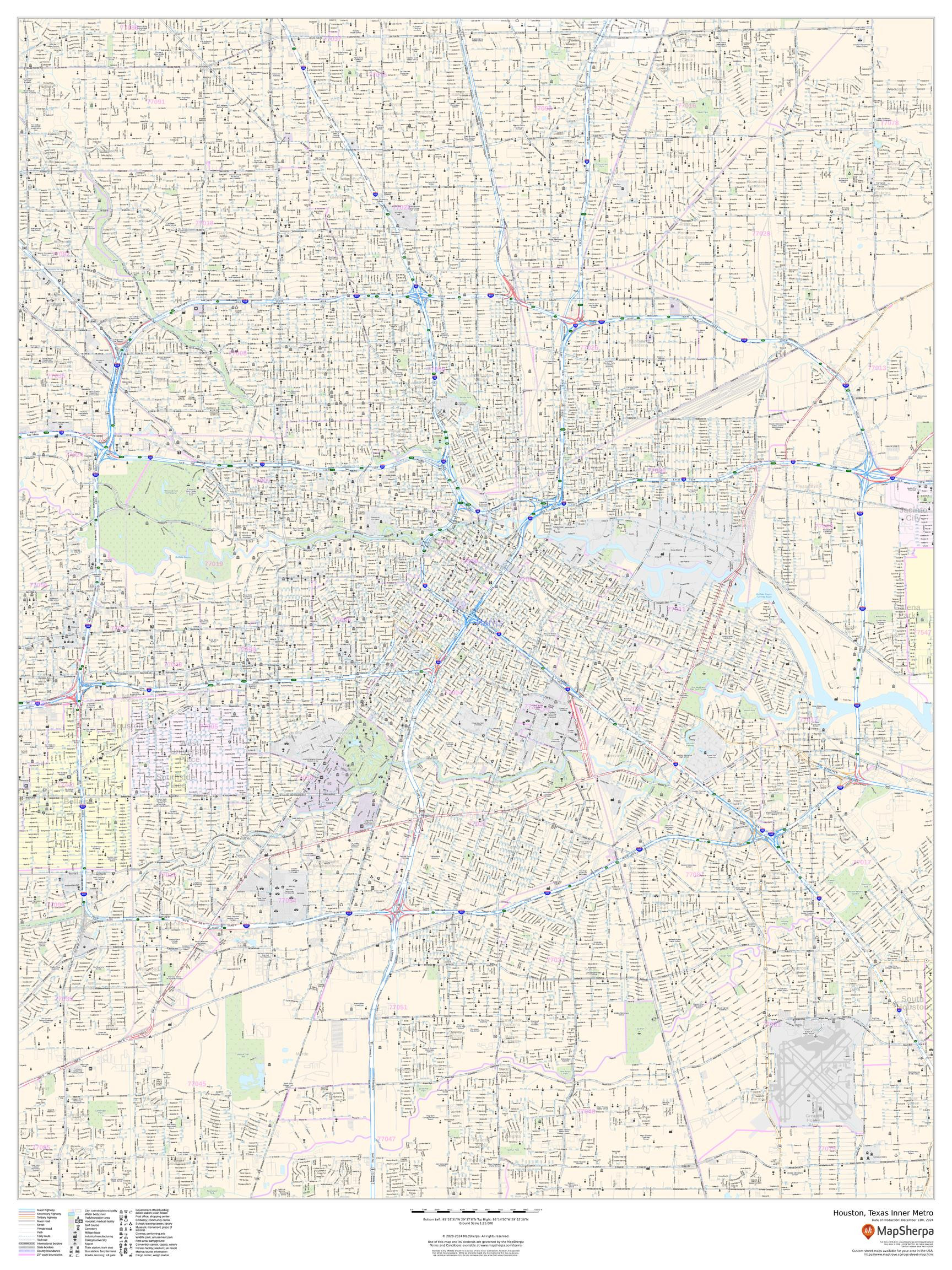 Houston, Texas Inner Metro - Portrait Wall Map