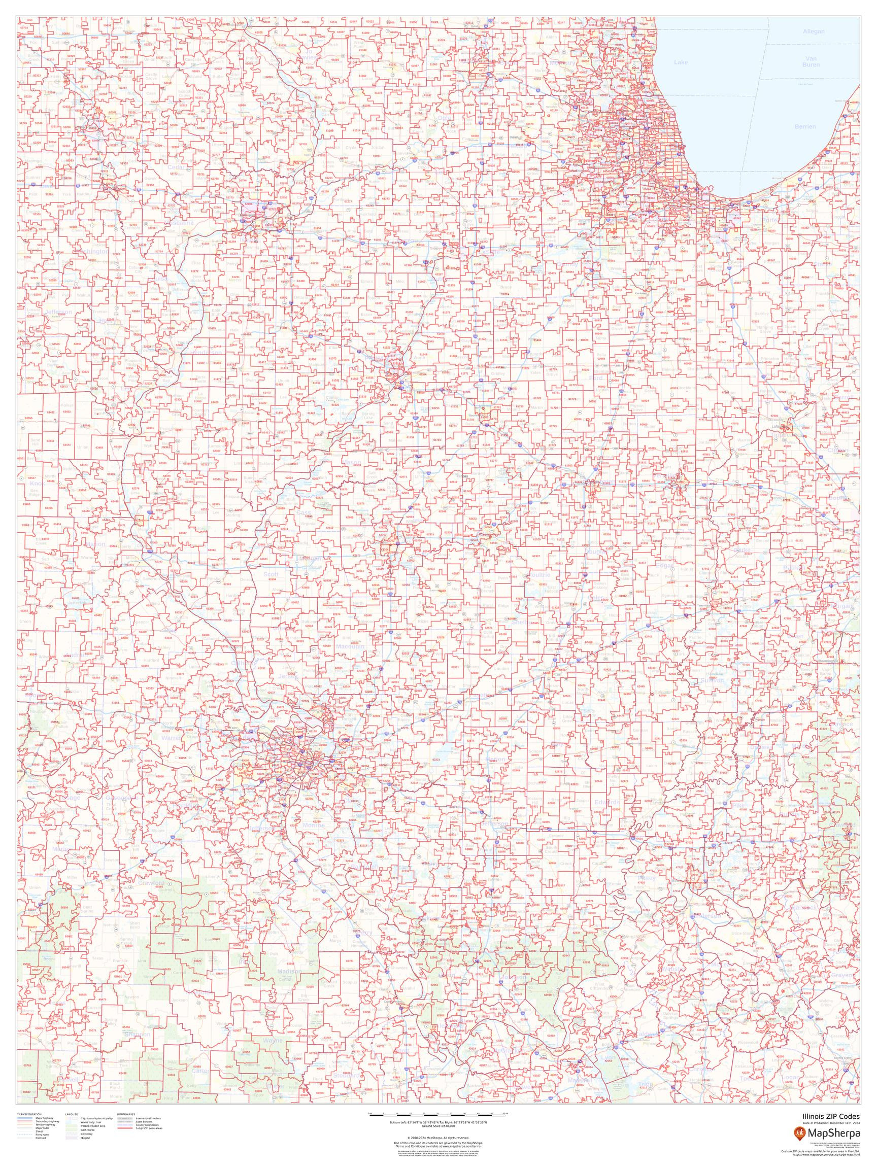 Illinois ZIP Code Map State ZIP IL Large 