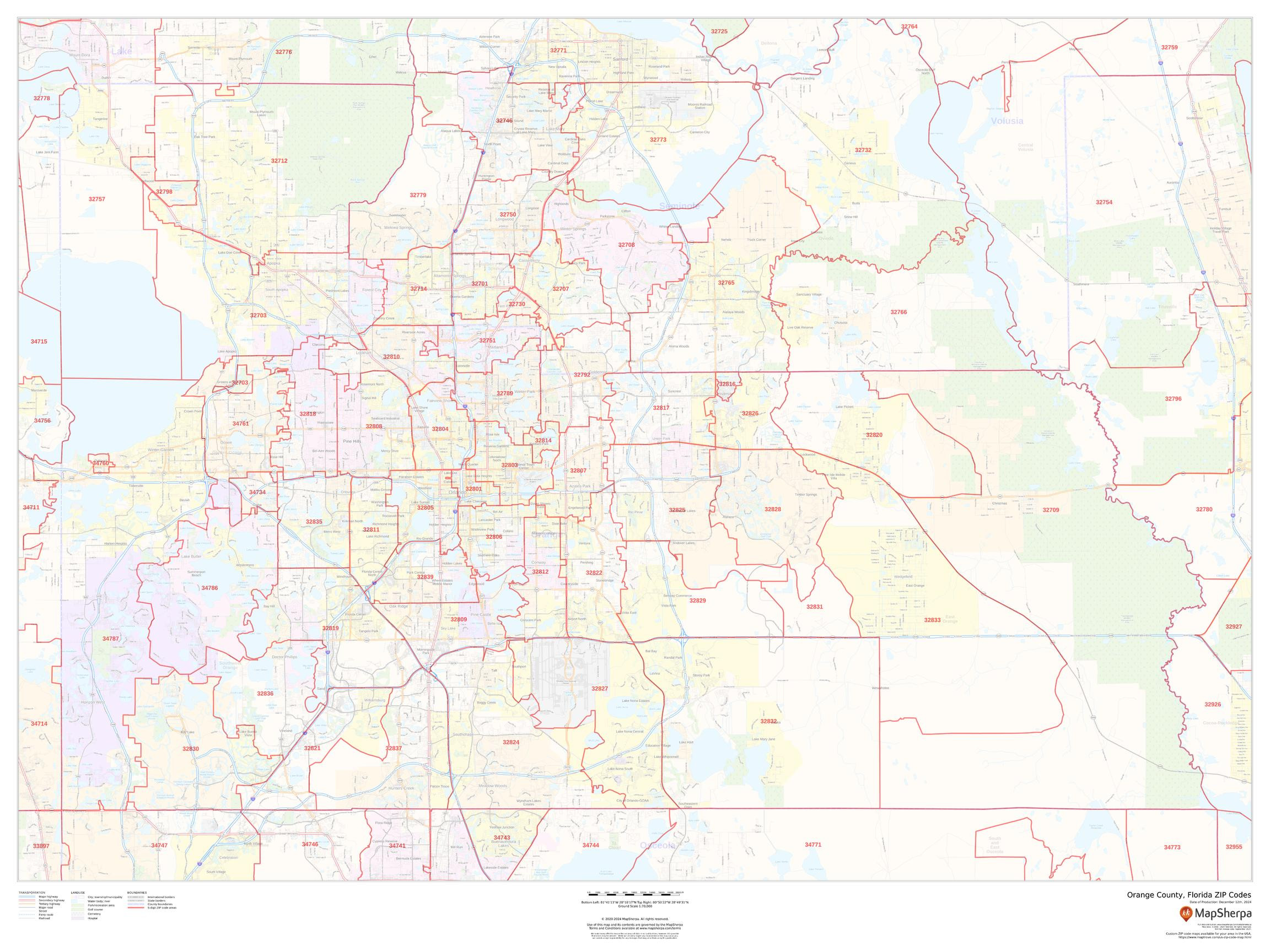 Orange County, Florida ZIP Codes Wall Map
