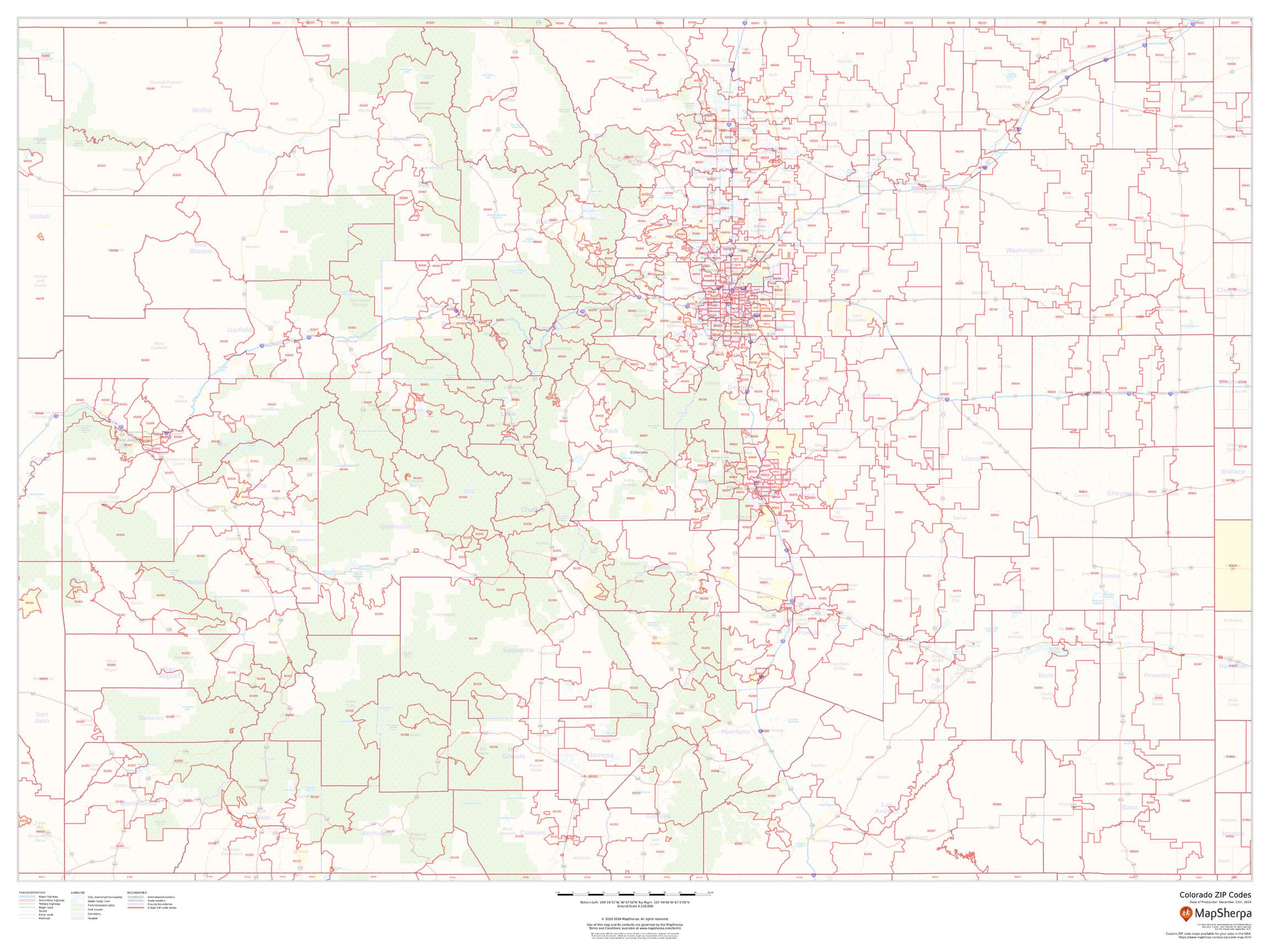 Colorado ZIP Code Map State ZIP CO Large 