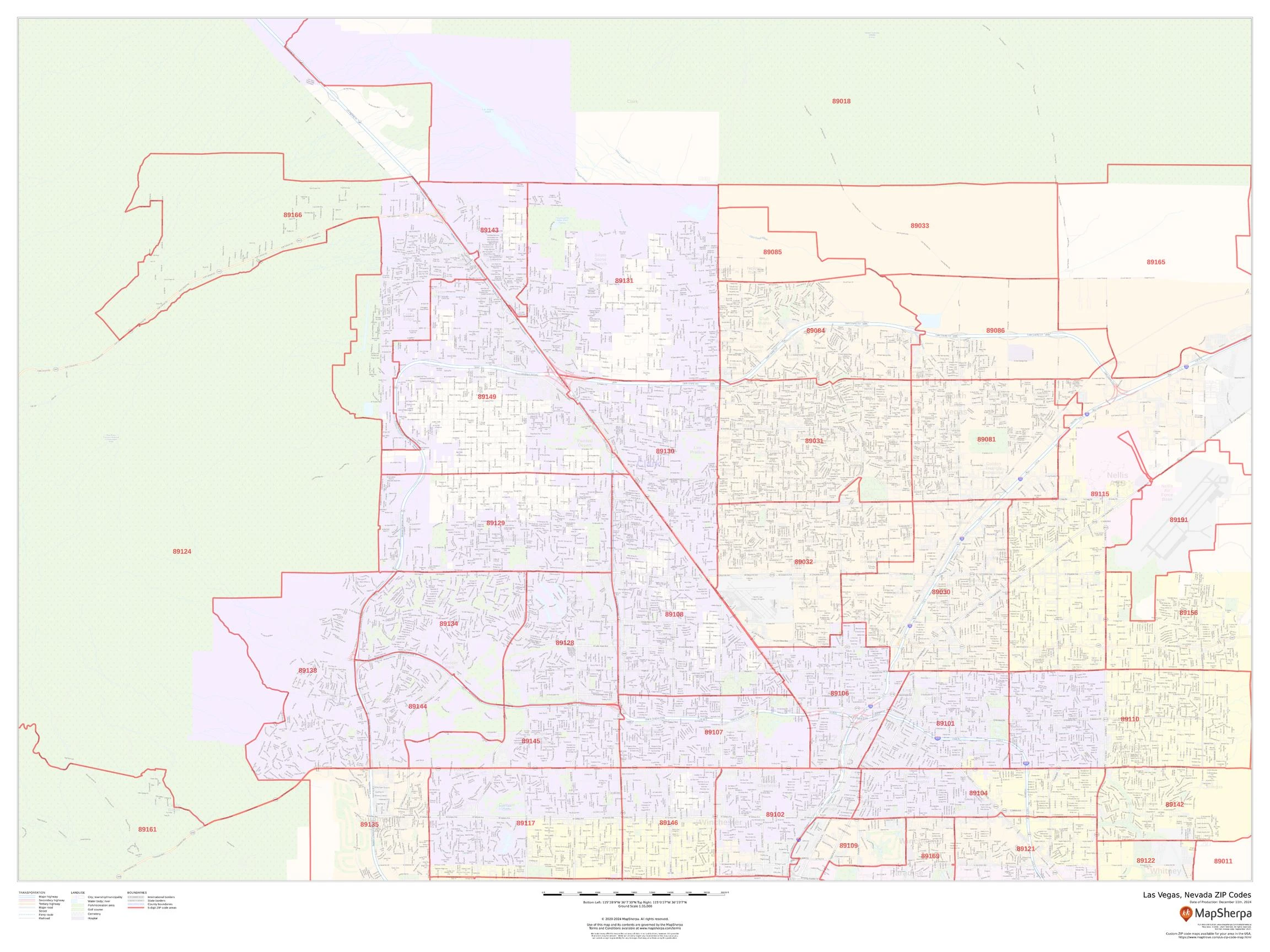 Las Vegas, Nevada ZIP Codes Wall Map