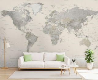Neutral Tones World Political Map Mural