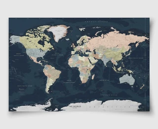 Dark Navy Oceans World Political Wall Map | Academia Maps