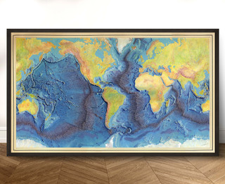 Vintage World Ocean Floor Map 1977 - Bathymetry Map by Heezen-Tharp