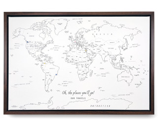 Push Pin World Map - Black Lines on White