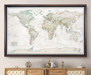 World Wanderer Soft Tones and Parchment Oceans Push Pin World Map