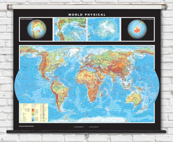 Advanced World Physical Map on Spring Roller from Klett-Perthes