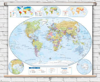 Academia Advanced World Political Spring Roller Map for Classrooms