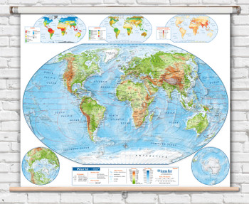 Academia Advanced World Physical Classroom Spring Roller Pull-Down Map