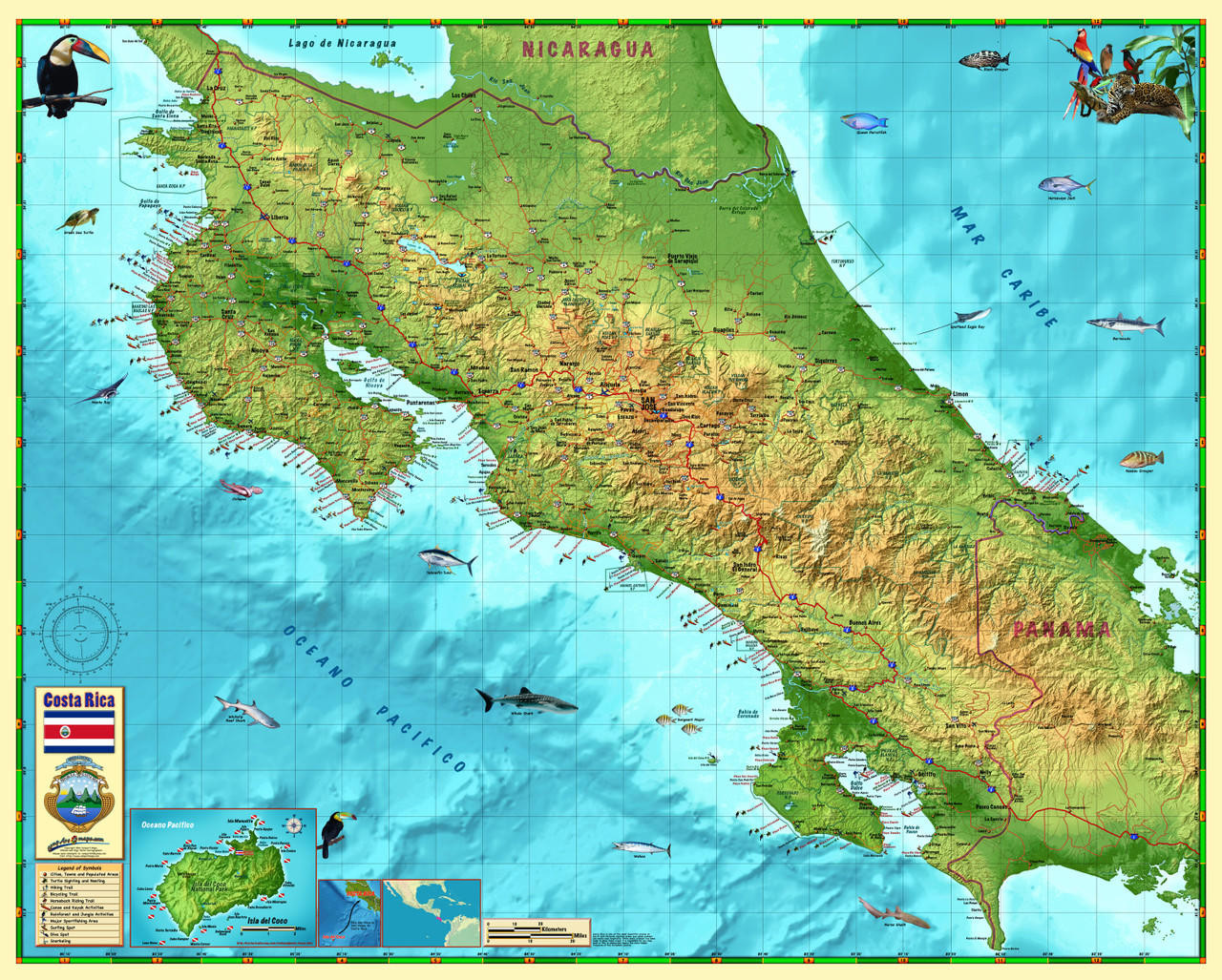 Costa Rica Wall Map by Compart Maps, image 2, World Maps Online