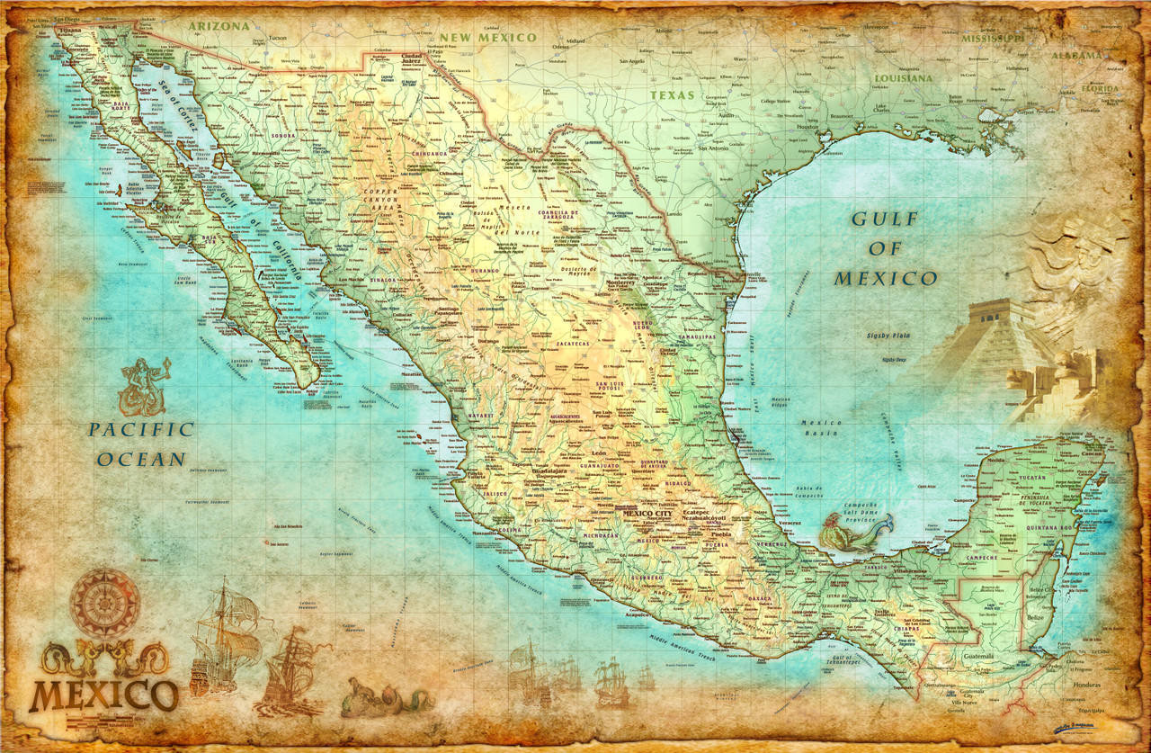 Mexico Antique Wall Map by Compart Maps, image 2, World Maps Online