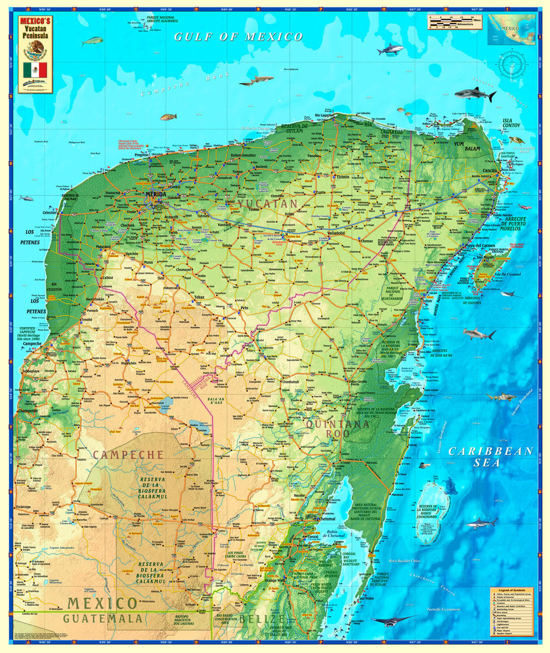 Yucatan Wall Map by Compart Maps, image 2, World Maps Online