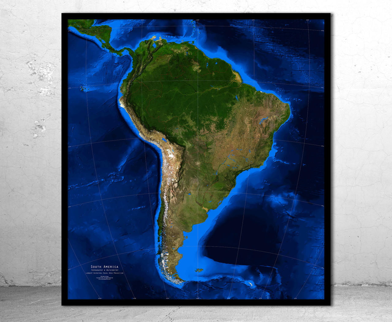 South America Satellite Image Map  - Topography & Bathymetry, image 1, World Maps Online