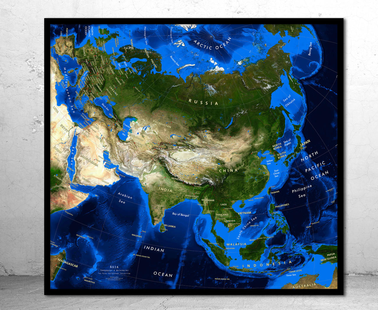 Asia Satellite Image Map  - Topography & Bathymetry, image 1, World Maps Online