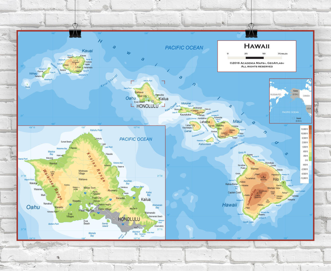 Hawaii Wall Map - Physical, image 1, World Maps Online