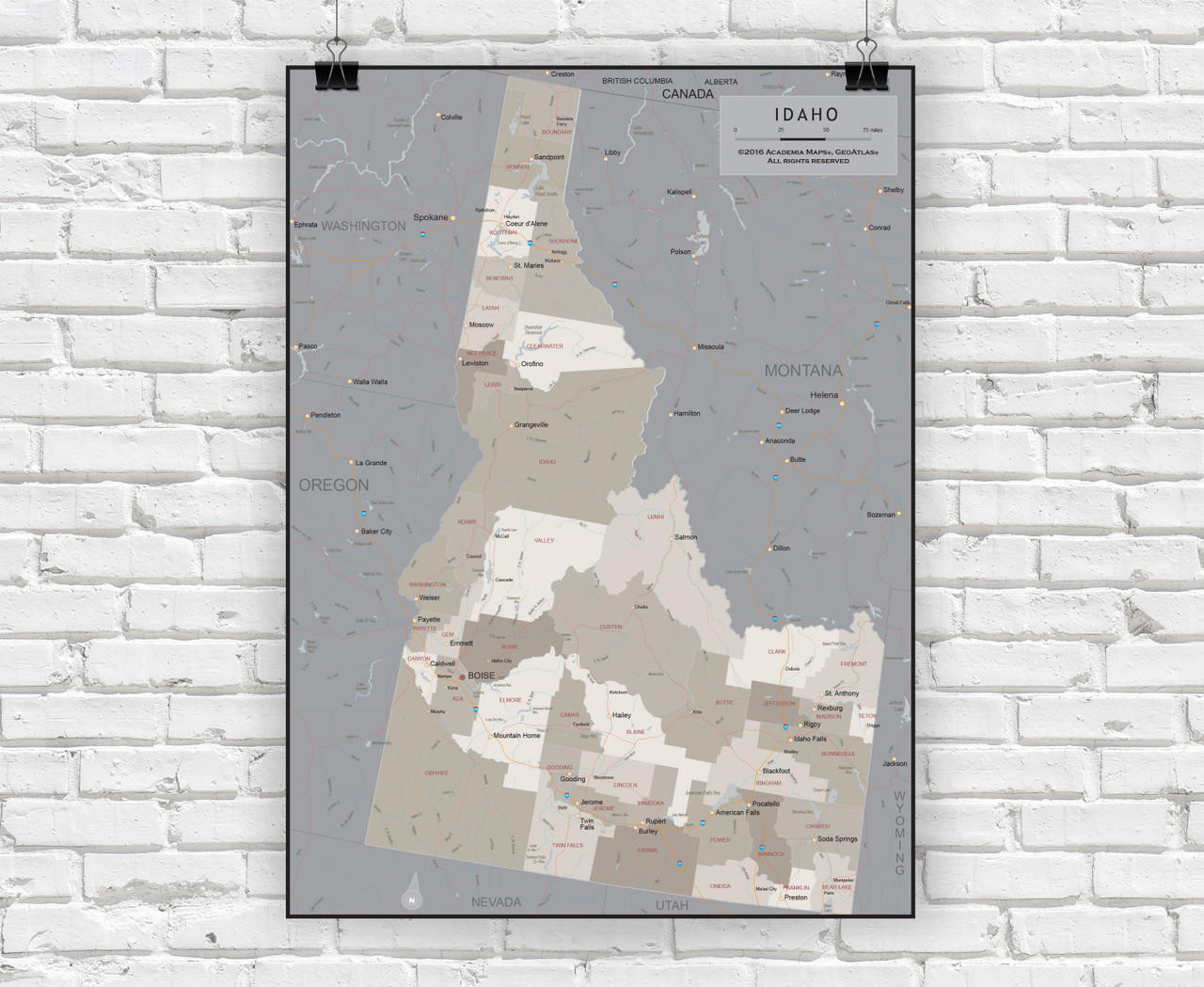 Idaho Wall Map - Executive, image 1, World Maps Online