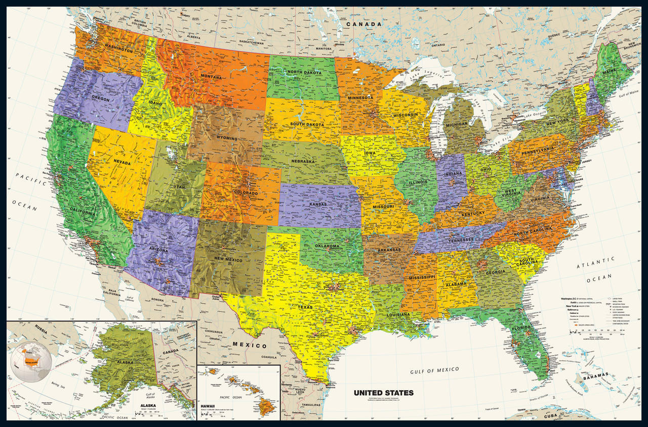 Contemporary United States Wall Map, image 1, World Maps Online