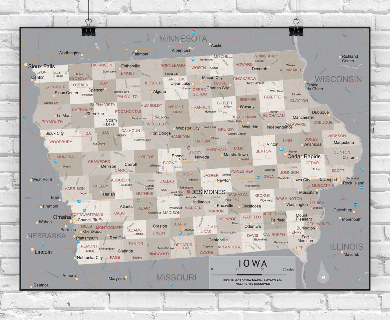 Iowa Wall Map - Executive, image 1, World Maps Online