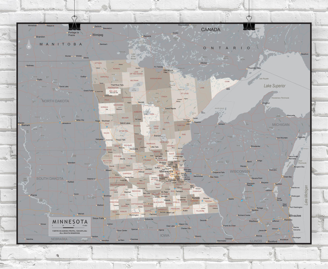 Minnesota Wall Map - Executive, image 1, World Maps Online