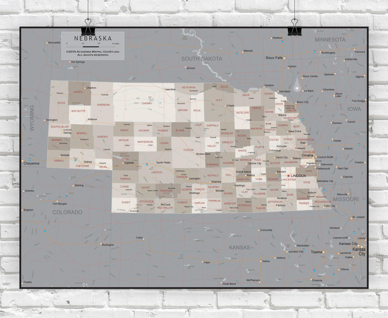 Nebraska State Wall Map - Executive, image 1, World Maps Online