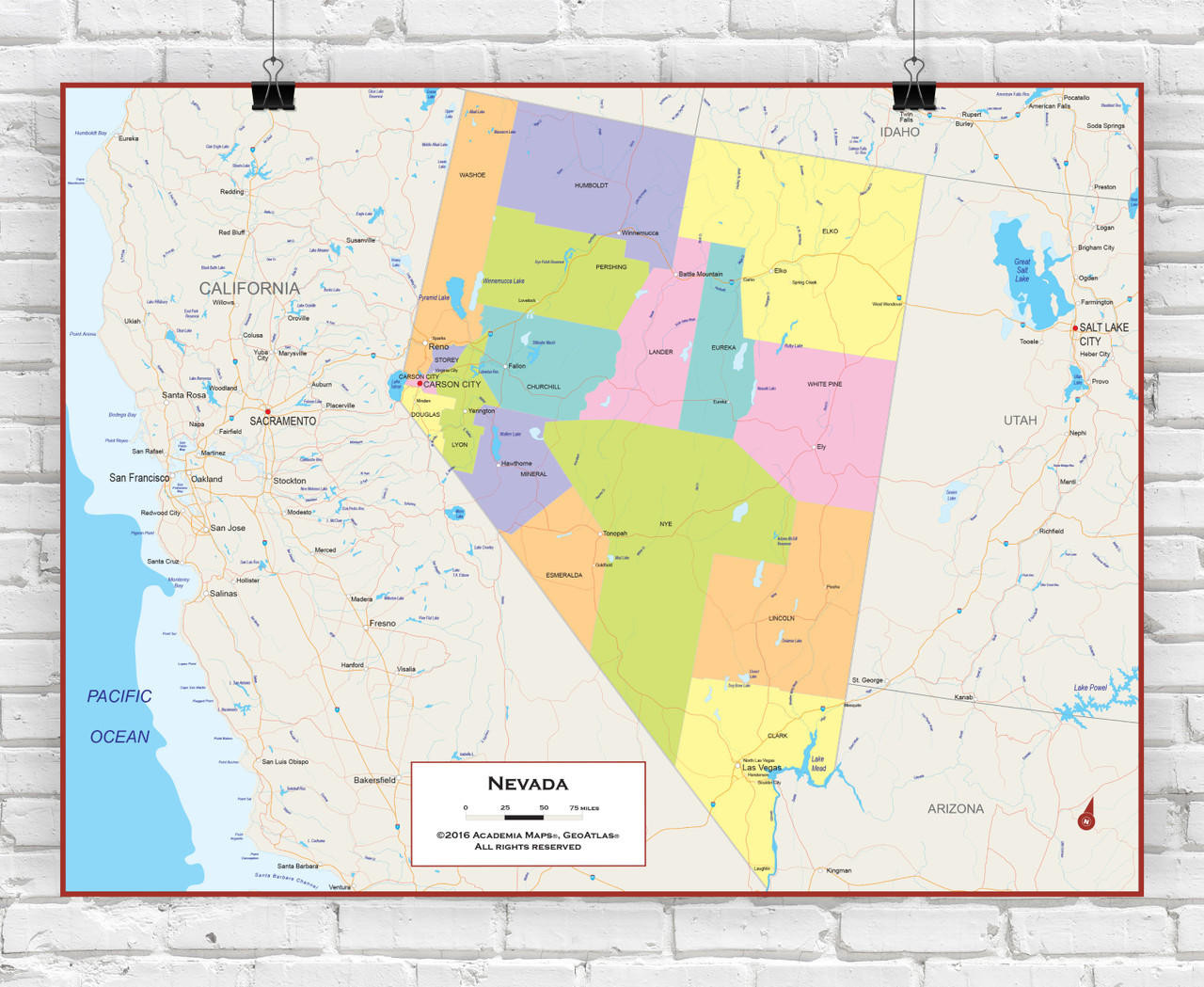 Nevada Wall Map - Political, image 1, World Maps Online