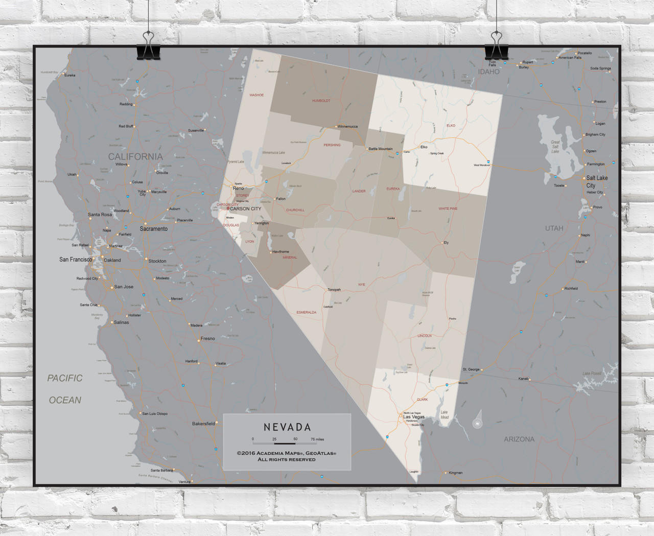 Nevada Wall Map - Executive, image 2, World Maps Online