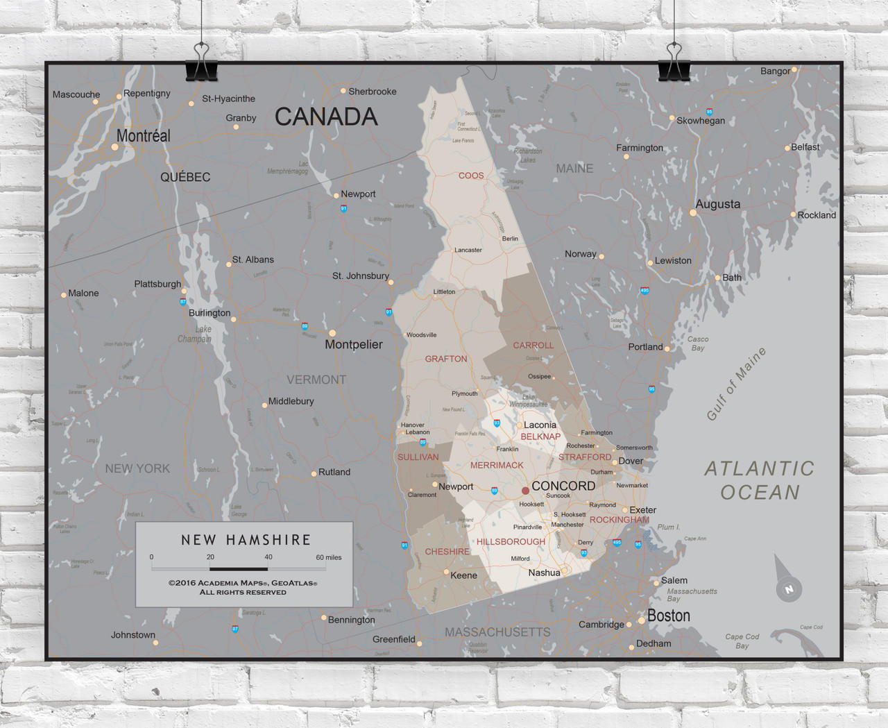 New Hampshire Wall Map - Executive, image 1, World Maps Online