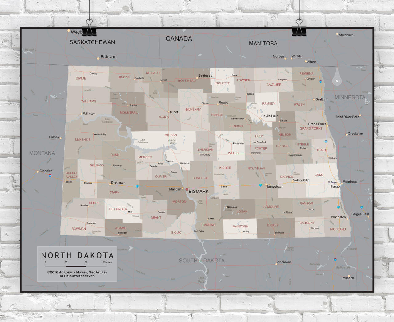 North Dakota Wall Map - Executive, image 1, World Maps Online