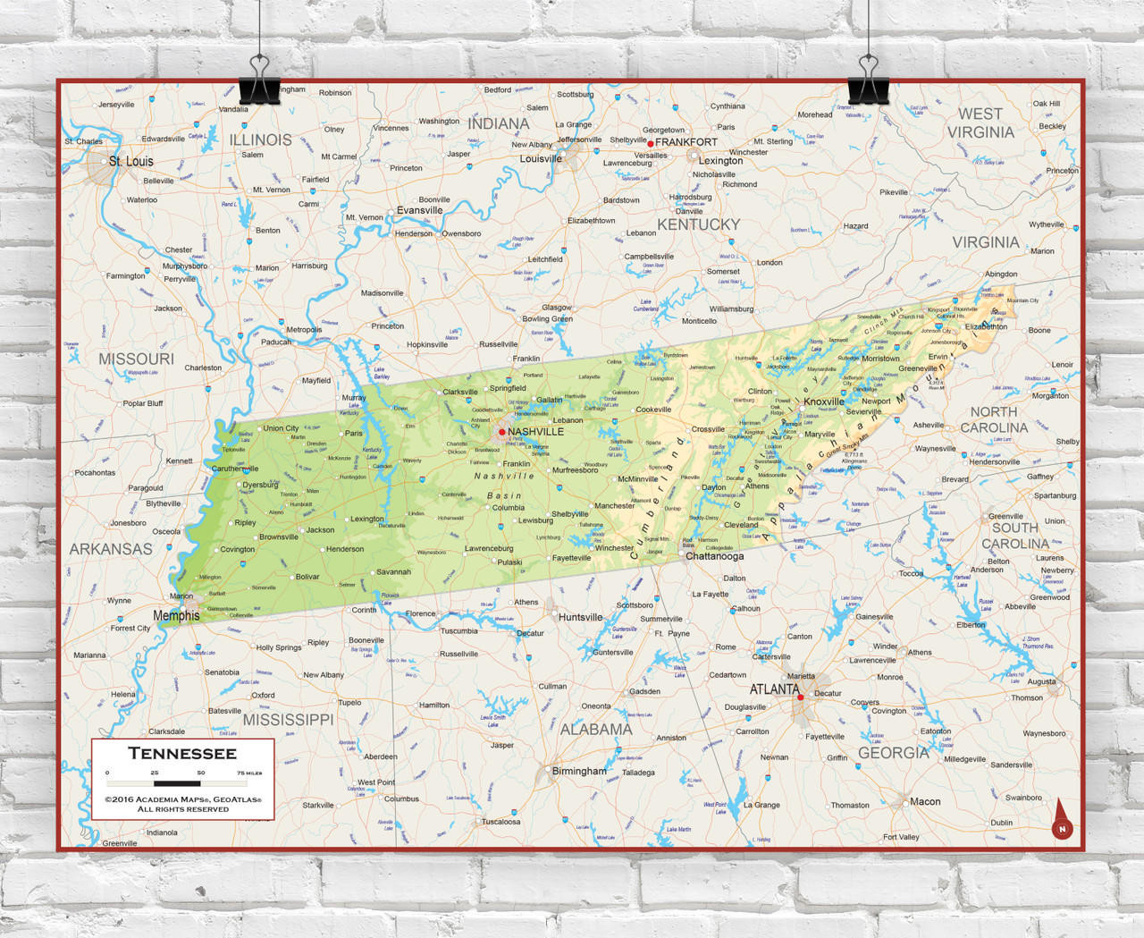 Tennessee Wall Map - Physical, image 1, World Maps Online