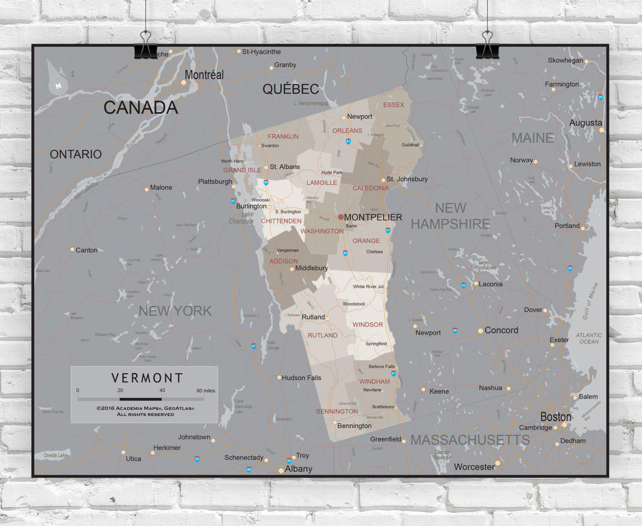 Vermont Wall Map - Executive, image 1, World Maps Online