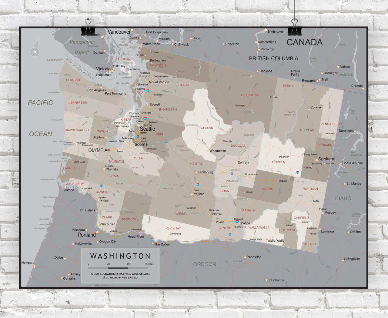 Washington State Wall Map - Executive, image 1, World Maps Online