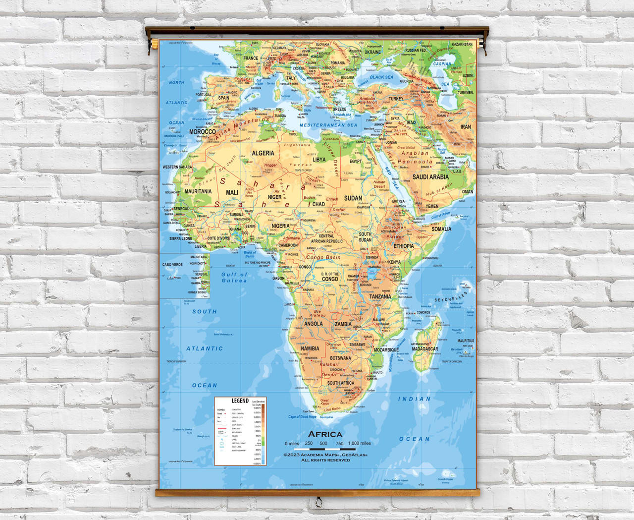 Africa Physical Classroom Map on a Spring Roller from Academia Maps