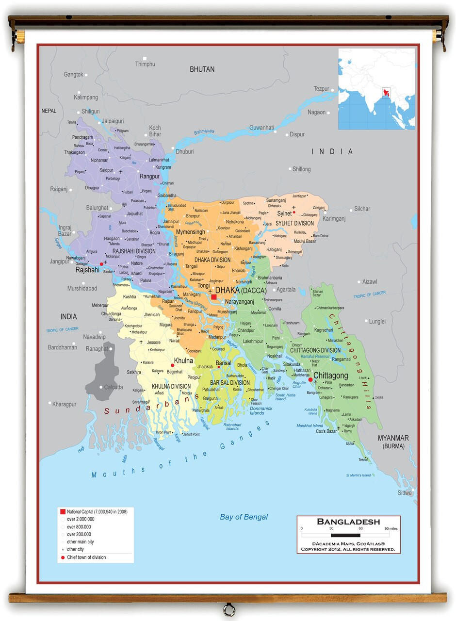 Bangladesh Political Educational Map from Academia Maps, image 1, World Maps Online