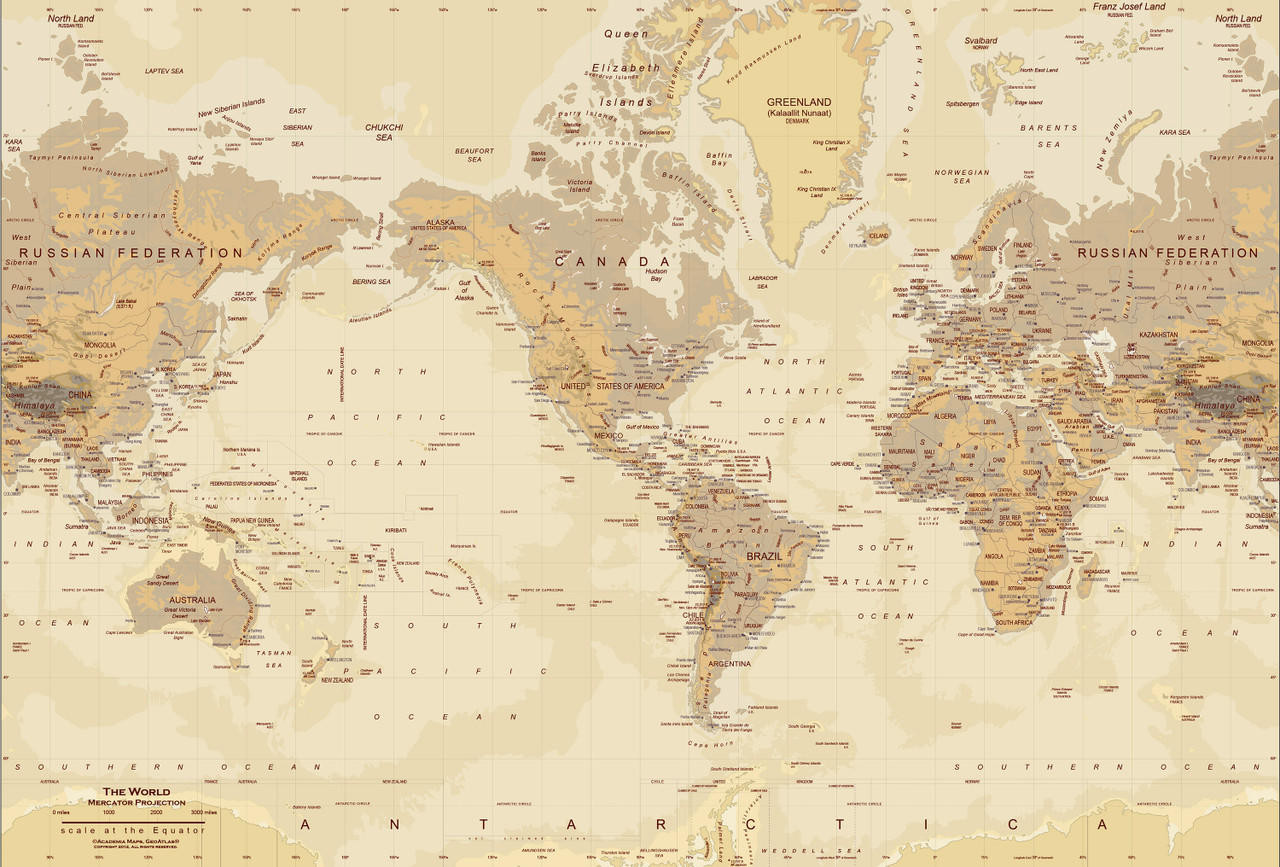 Tan World Map Wall Mural, image 1, World Maps Online