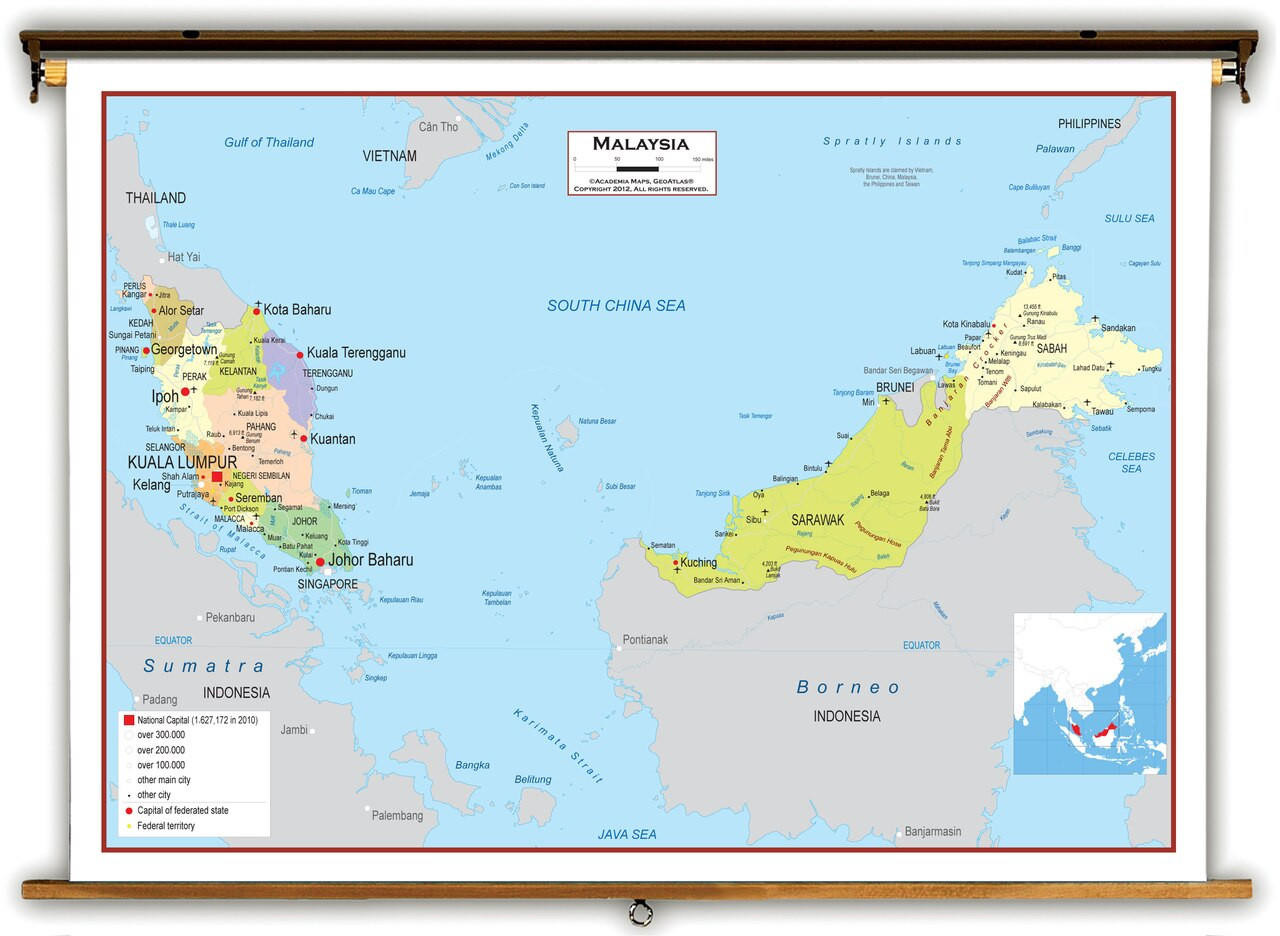 Malaysia Political Educational Map from Academia Maps, image 1, World Maps Online
