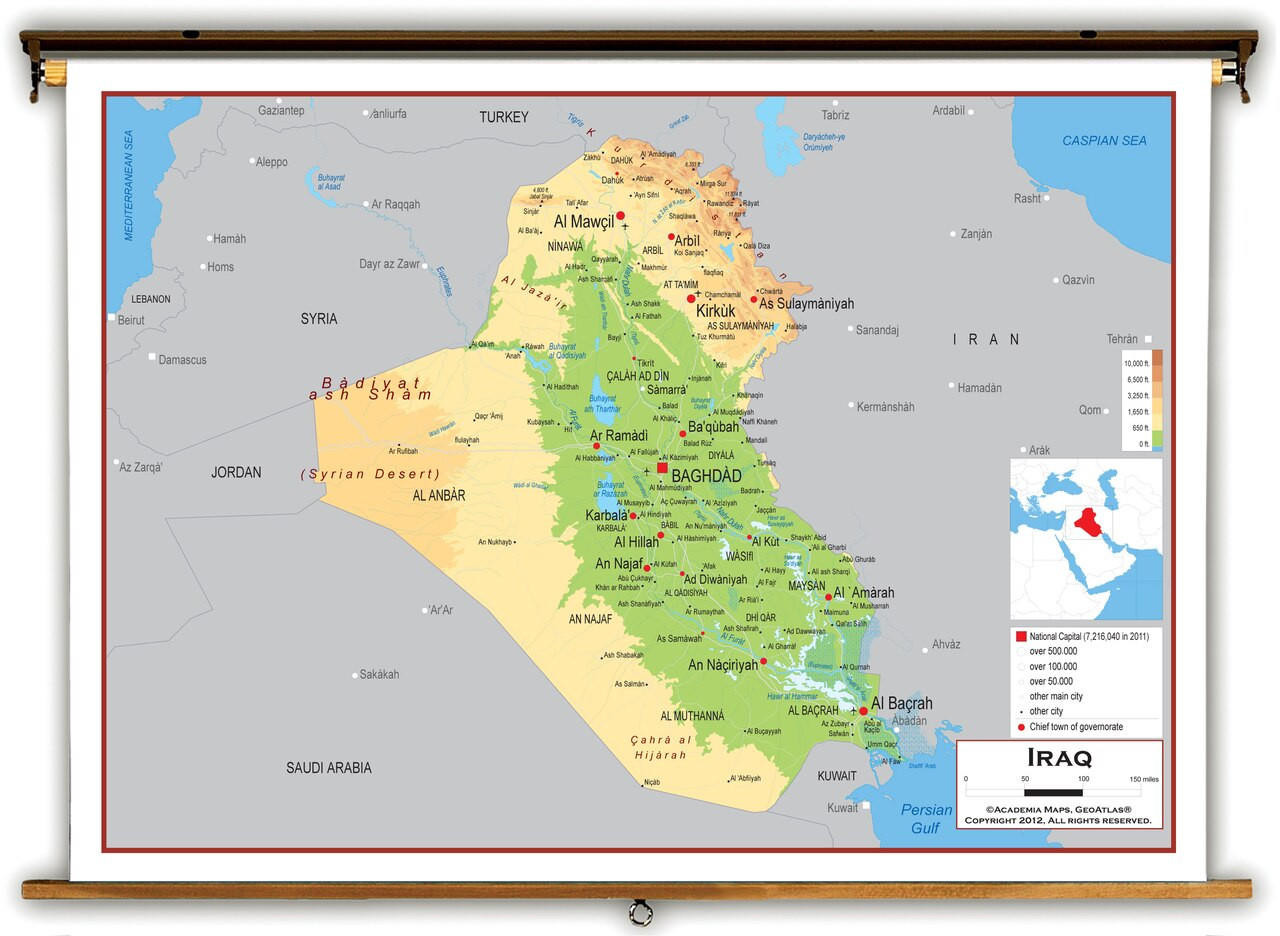 Iraq Physical Educational Map from Academia Maps, image 1, World Maps Online