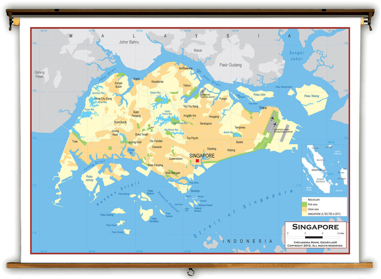Singapore Physical Educational Map from Academia Maps, image 1, World Maps Online