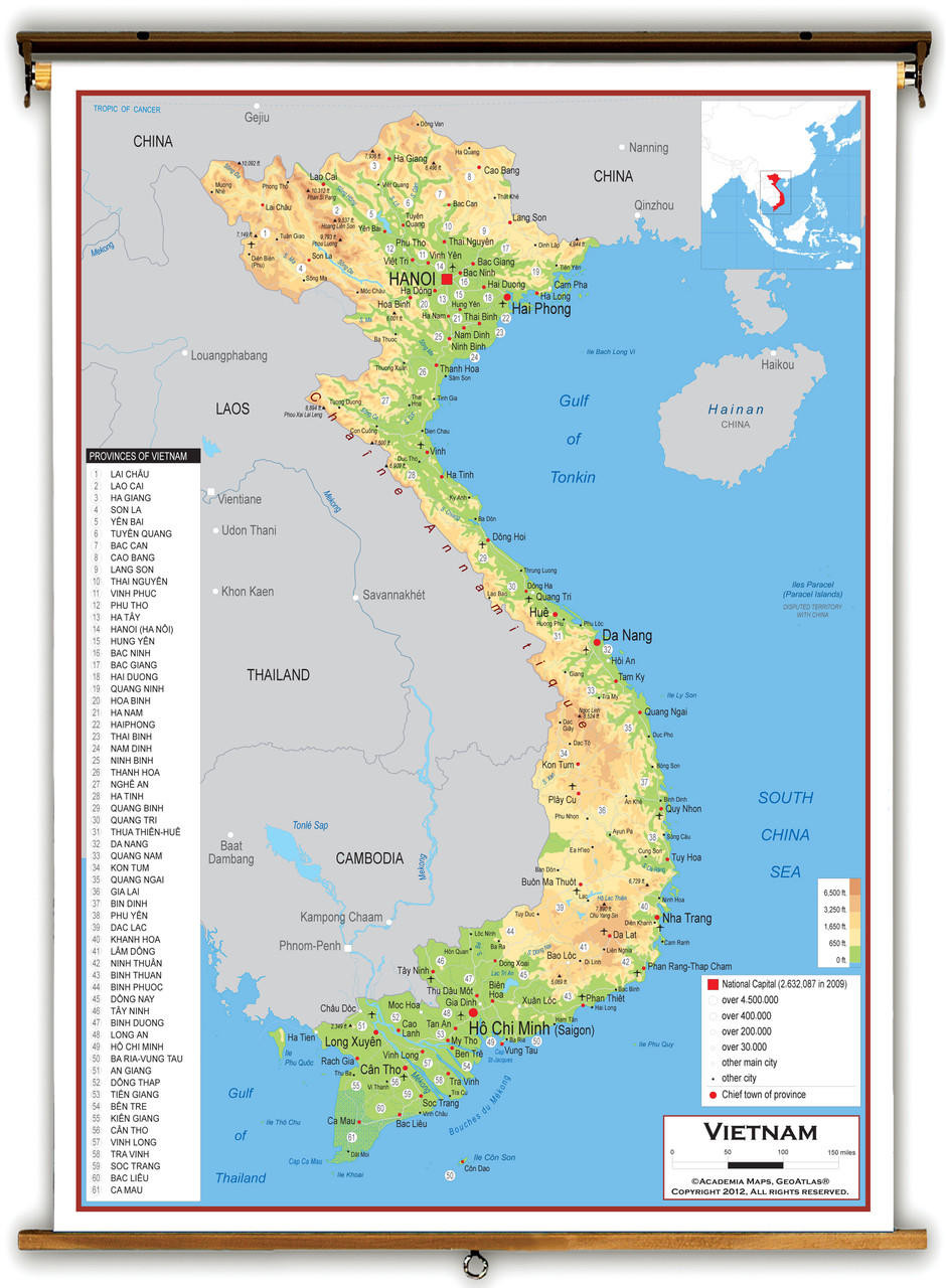 Vietnam Physical Educational Map from Academia Maps, image 1, World Maps Online