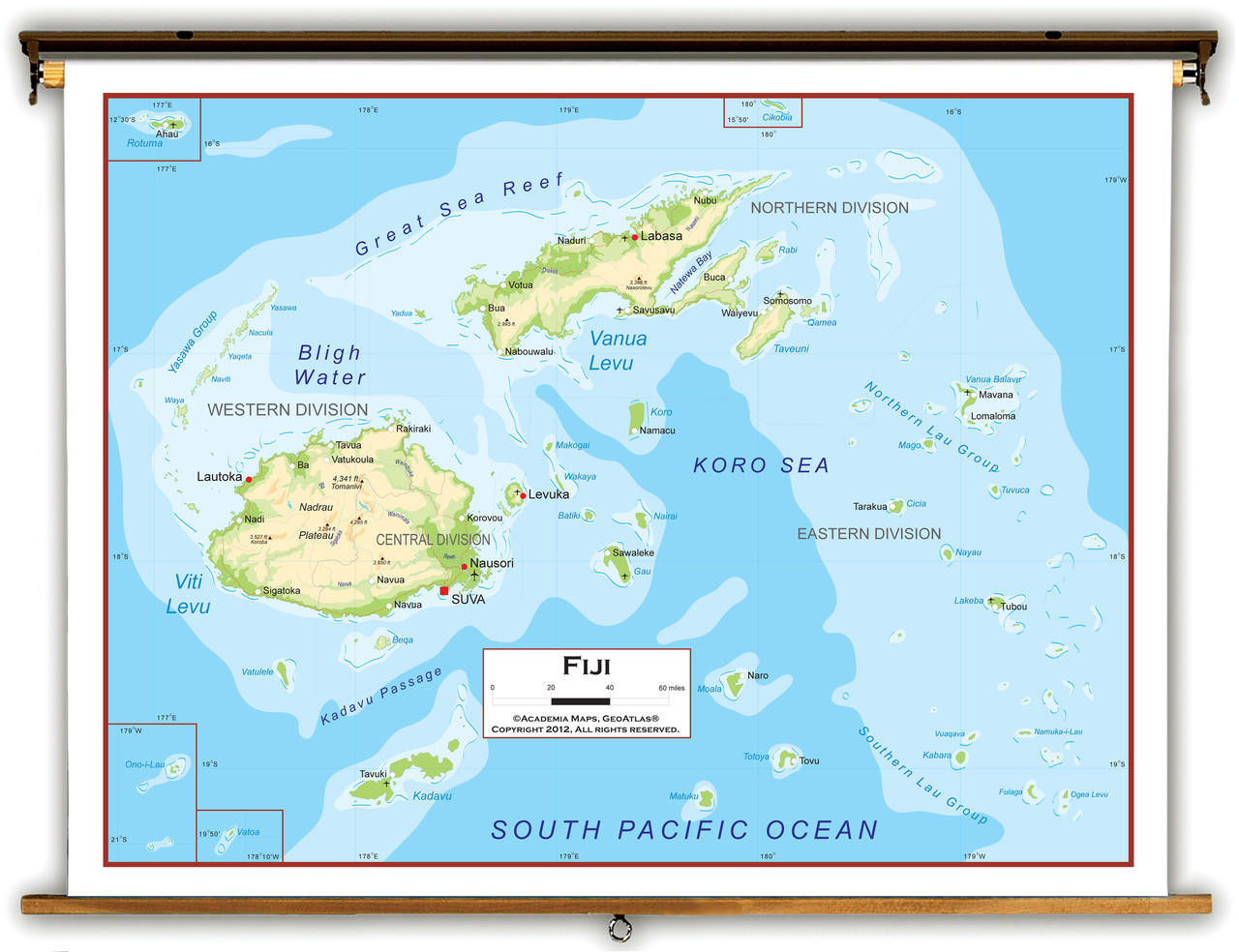 Fiji Physical Educational Map from Academia Maps, image 1, World Maps Online