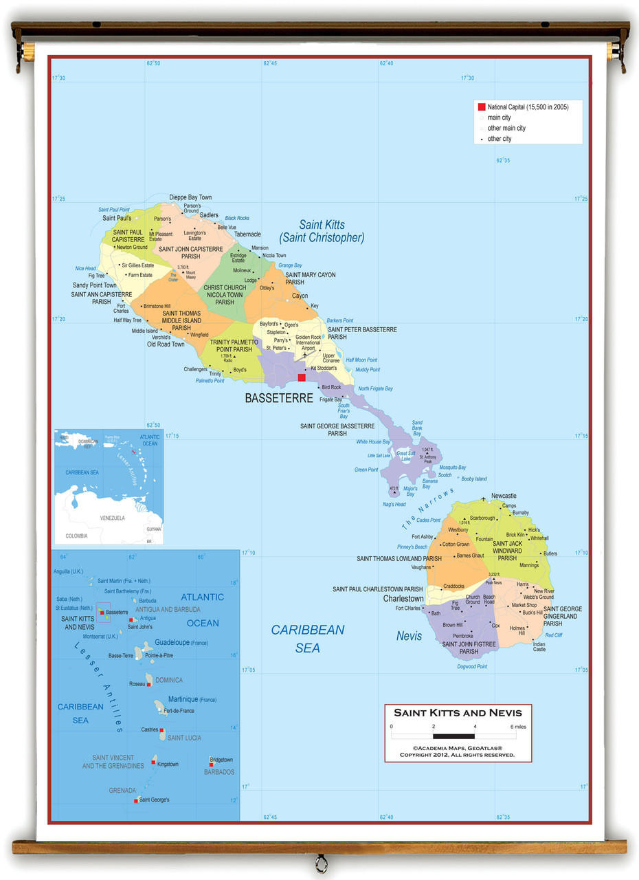 St Kitts and Nevis Political Wall Map from Academia Maps, image 1, World Maps Online