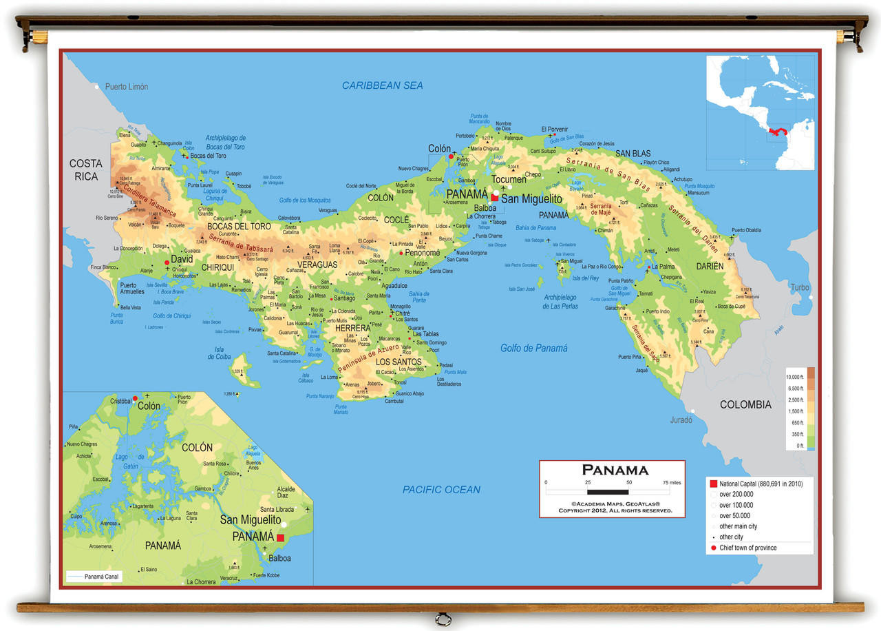 Panama Physical Educational Wall Map from Academia Maps, image 1, World Maps Online