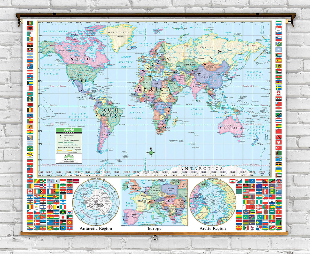 World Primary Classroom Map on Spring Roller from Kappa Maps, image 1, World Maps Online