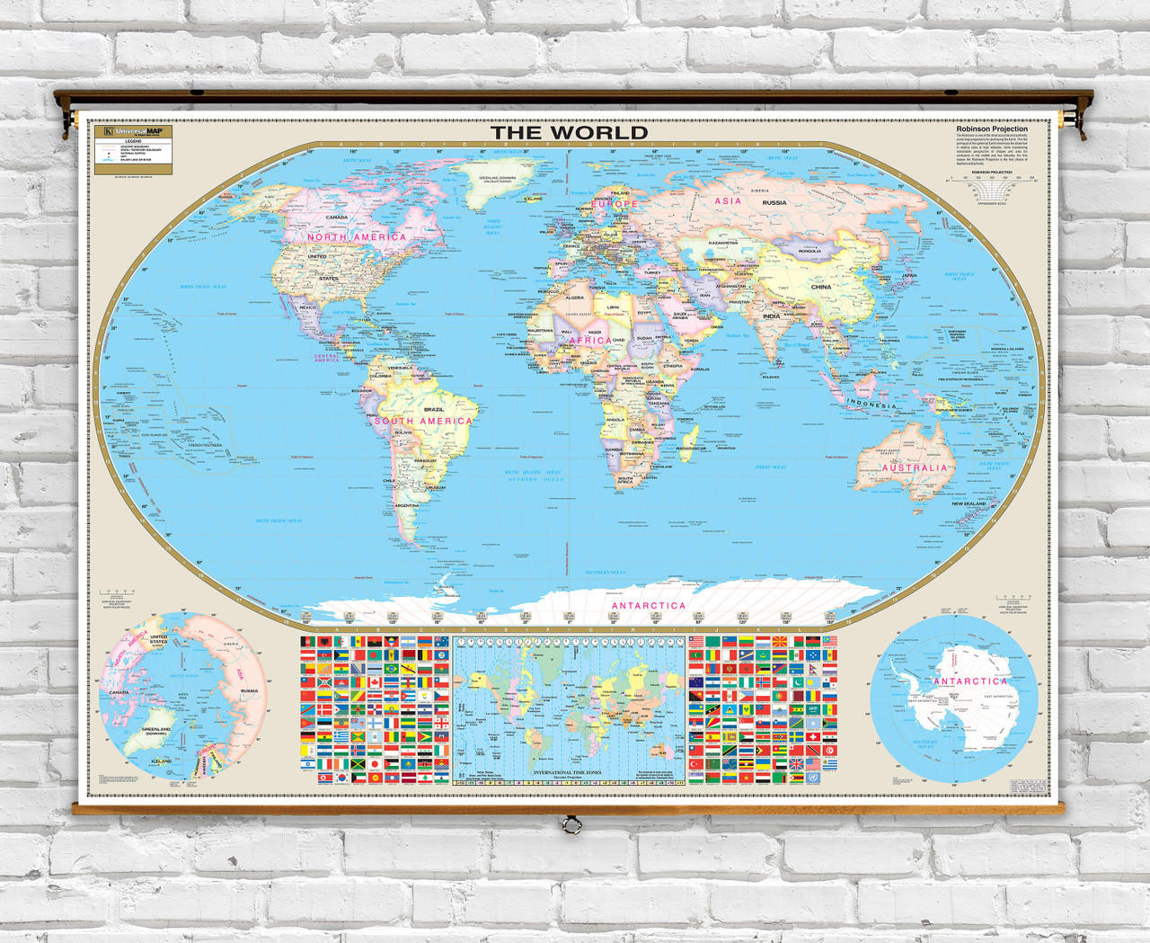 Oversized World Political Map on Spring Roller from Kappa Maps, image 1, World Maps Online