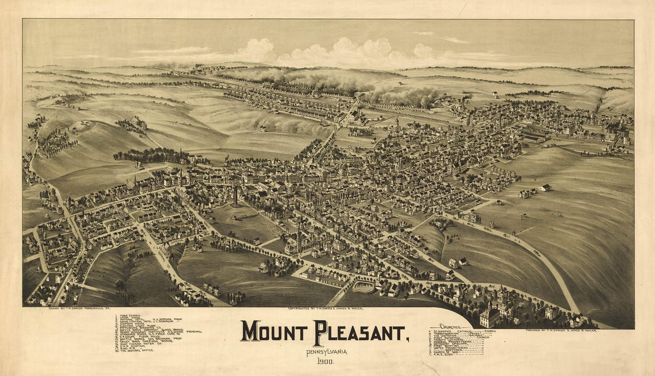 Mount Pleasant, PA Vintage Map Print (1900)| World Maps Online