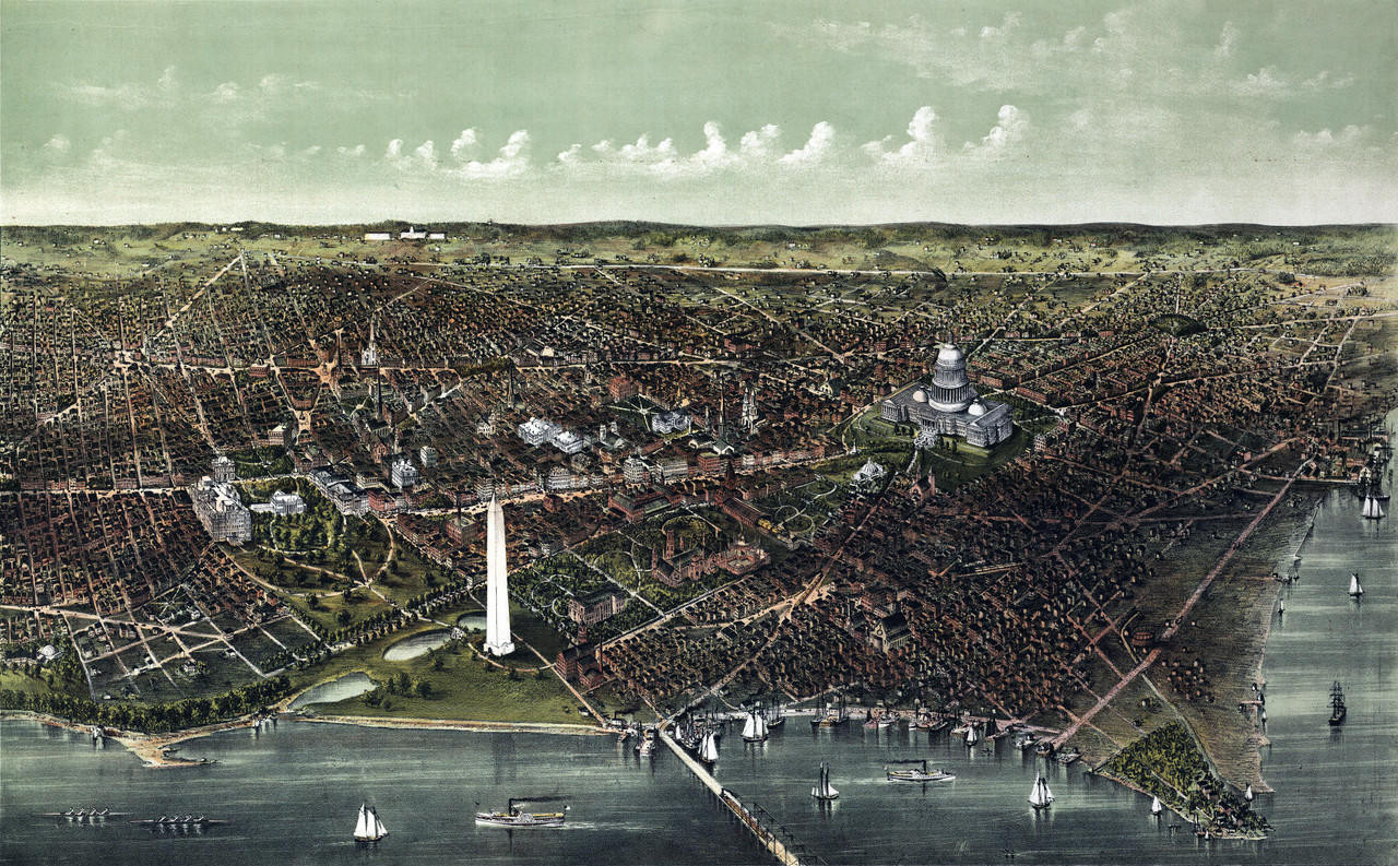 Washington D.C. Birds-eye View - 1892 Wall Map Mural, image 1, World Maps Online