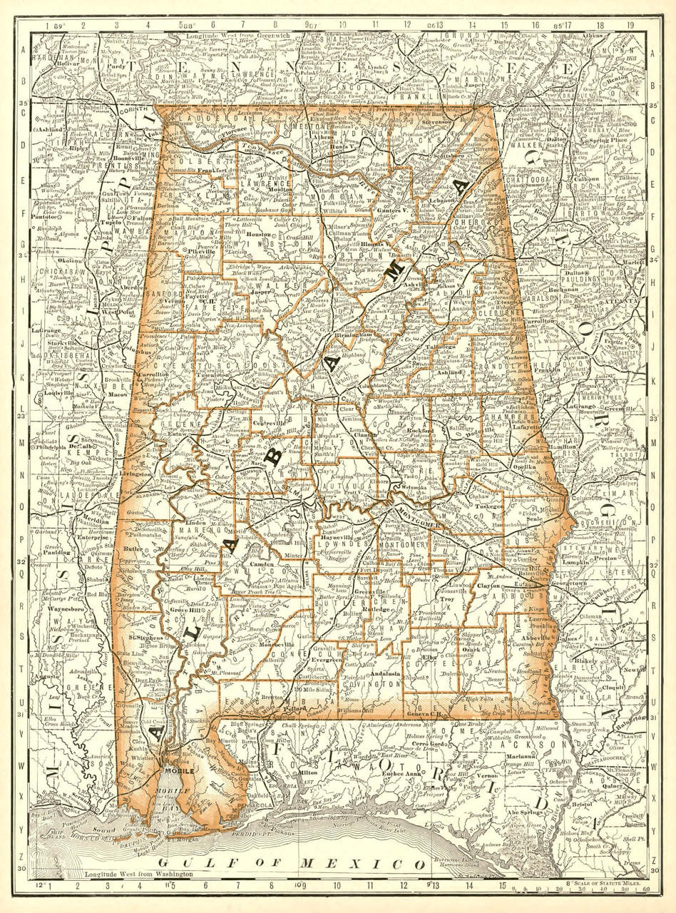 Historical Railroad Map of Alabama - 1878, image 1, World Maps Online